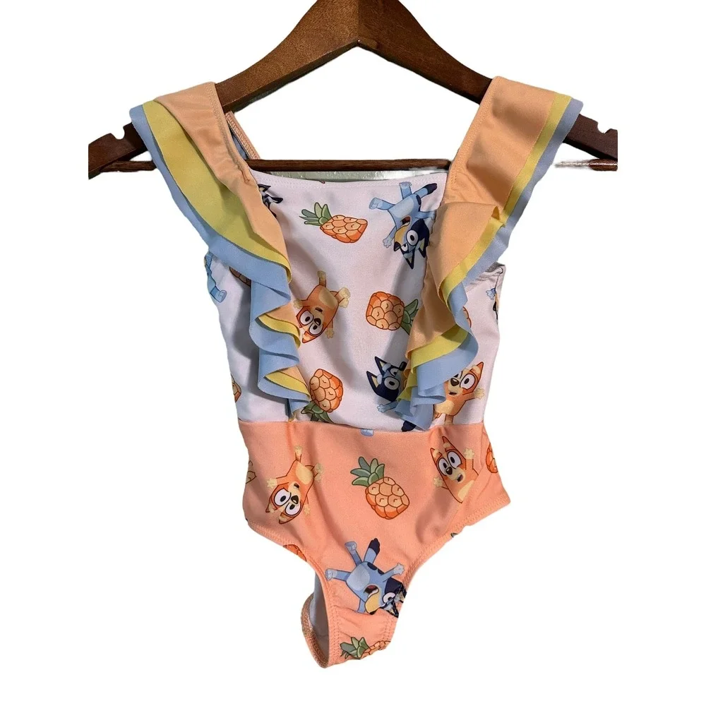 Bluey Swimsuit Girls‎ One Piece Ruffle Pineapple Cartoon Character Bathing Suit